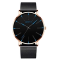 Reloj de cuarzo Geneva para hombre, esfera negra, índices azules y caja de oro rosa - Caja Oro Rosa Esfera Negra Aguja Azul Correa Malla Negra