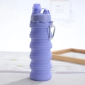 Portable purple collapsible silicone water bottle with carabiner for outdoor sports - 500ml / Purple (Pointed Mouth)