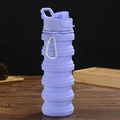 Portable purple silicone collapsible sports water bottle with a metal carabiner clip - 500ml / Purple (Flip Lid)