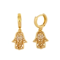 Exquisite gold Hamsa hand hoop earrings with hollow design and zircon evil eye accents - Hamsa Hand
