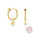 Eleganti orecchini a cerchio in argento sterling 925 dorato con ciondoli in cristallo tondo - Oro