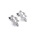 Pendientes de hoja en acero de titanio plateado con brillantes pedrería de cristal - Estilo de Circonita de Hoja / Plata (Con Diamantes de Imitación)