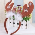 Serre-tête bois de renne de Noël avec plumes blanches et clochettes dorées pour la fête - Kaki foncé