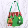Green felt Christmas gift bag featuring 3D reindeer doll and glittery tree detail - Striped Flannel Reindeer
