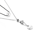 Double-layer stainless steel necklace featuring white pearl and engraved love heart pendant - Number 7 (KN90755-Z)