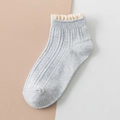 Grey cotton ankle socks with cream lace trim in a vintage Japanese academic style - One Size / Gray