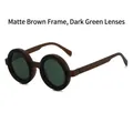 Gafas de sol redondas vintage con montura color té mate y lentes verde oscuro - Montura Té Mate Lentes Verde Oscuro