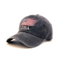 Casquette vintage en coton délavé avec drapeau américain et broderie USA à l'avant - Taille unique / Noir