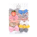 Set of 10 assorted nylon baby headbands with colorful bows and lace in gift packaging - Set No. 105