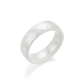 Elegant white ceramic ring featuring a geometric diamond-cut textured faceted surface - US 5 / White
