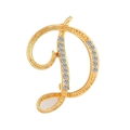 Close-up of golden letter D brooch with sparkling crystals and beaded edge detail - Letter D / Gold