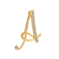 Close-up of gold letter A brooch featuring sparkling crystal rhinestones on a white surface - Letter A / Gold
