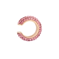 Detail view of gold C-shape ear cuff with rows of pink pavé crystals and polished metal finish - Single Piece / Pink