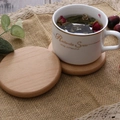 Set of two round solid wood coasters with natural grain and smooth polished edges - Beech Wood Round Flat 8.8cm