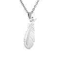 Polished silver stainless steel feather pendant necklace with crystals on O-chain - With Zirconia / Steel