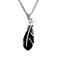 Detailed close-up of a black angel feather pendant with four small crystals on silver chain - With Zirconia / Black