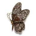 Exquisite rhinestone butterfly brooch with vintage gold filigree and colorful crystals - Champagne
