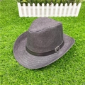 Men's dark gray straw fedora hat with black belt buckle on green lawn background - M(56-58cm) / Black