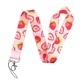 Pink fabric phone lanyard with cute strawberry patterns and a metal lobster clasp - Strawberry