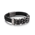 Braided black leather bracelet for men with vintage silver magnetic clasp - 21cm Matte Black