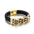 Men's braided leather bracelet in black and gold with magnetic stainless steel clasp - 21CM Gold