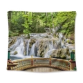 Bohemian forest waterfall landscape cushion cover with terrace and stone railing print - Balcony View (GT110061) / 73X95CM/Brushed Fabric