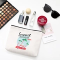 Trousse à cosmétiques d'été en toile beige avec imprimé voiture et surf pour voyage - Style C (Voiture Rouge)