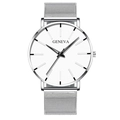 Reloj Geneva minimalista plateado con correa de malla de acero y esfera blanca de hombre - Caja Plateada Esfera Blanca Correa Malla Plata