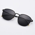 Square frame fashion sunglasses with black matte finish and gold metal accents - Black Frame Grey Lens