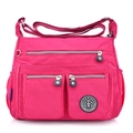 Waterproof rose red nylon crossbody bag with multiple pockets and adjustable strap - Rose Red