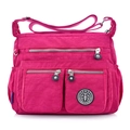 Waterproof rose red nylon crossbody bag with multiple zipper pockets and adjustable strap - Grape Purple