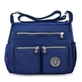 Dark blue waterproof nylon shoulder bag with multiple zippered pockets and adjustable strap - Dark Blue