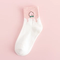 Damen Baumwollsocken in Weiß und Rosa mit niedlicher Pfirsich-Stickerei und Muster - Einheitsgröße / Pfirsich
