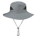 Dettaglio cappello grigio con rete traspirante nera e cordino antivento per attività all'aperto - Taglia unica / Grigio chiaro
