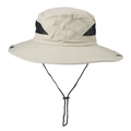 Vista ravvicinata del cappello outdoor kaki con pannello in rete e cinturino sottogola - Taglia unica / Beige