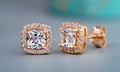 Elegante Ohrstecker aus Roségold mit Zirkonia-Steinen im Kissen-Schliff und Halo - Quadratisch / Roségold