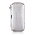 Silberne PU-Leder Make-up Pinsel Reisetasche mit Metallreißverschluss und strukturierter Optik - Leere Tasche / Silber