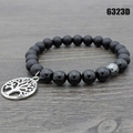 Beaded Mala bracelet featuring black onyx stones and a silver Tree of Life charm - Black Onyx (6323D)
