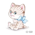 Cartoon brown striped cat tattoo sticker with blue bow for children, code CC-022 - Striped Cat With Bow (CC-022)