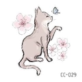 Watercolor cartoon cat and butterfly temporary tattoo sticker design for children - Cat And Cherry Blossoms (CC-029)