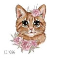 Temporary tattoo sticker featuring a watercolor tabby cat with a pink peony flower, model CC-026 - Orange Cat With Peony (CC-026)
