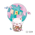 Cute cartoon cat in earth hot air balloon temporary tattoo sticker style CC-034 - Cat In Hot Air Balloon (CC-034)