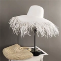 White wide brim straw hat with long fringe tassels and a vacation-style woven handbag - M (56-58cm) / White