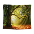 Morning forest tapestry with golden sunbeams and fallen leaves on light polyester - Forest Autumn Leaves Dawn / 73X95CM (Cross-border Brushed)