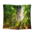 Nature forest tapestry wall hanging with morning sunbeams through green trees - Morning Sun in the Forest / 73X95CM (Cross-border Brushed)