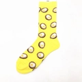 Yellow cotton mid-calf sock featuring an all-over fried egg pattern on a white background - Yellow Poached Egg Pattern (2317C)