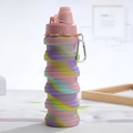 Collapsible silicone water bottle with colorful swirl pattern and metal carabiner - 500ml / Camo Pink (Pointed Mouth)