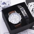 Geneva men's quartz watch with leather strap and black bracelet in a luxury gift box - White Dial Brown Strap + Bracelet + Box