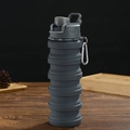 Collapsible gray silicone sports bottle with a wave texture and metal carabiner clip - 500ml / Grey (Flip Top)