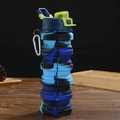 Collapsible silicone sports water bottle in blue and black camouflage with silver carabiner - 500ml / Camo Blue (Flip Lid)